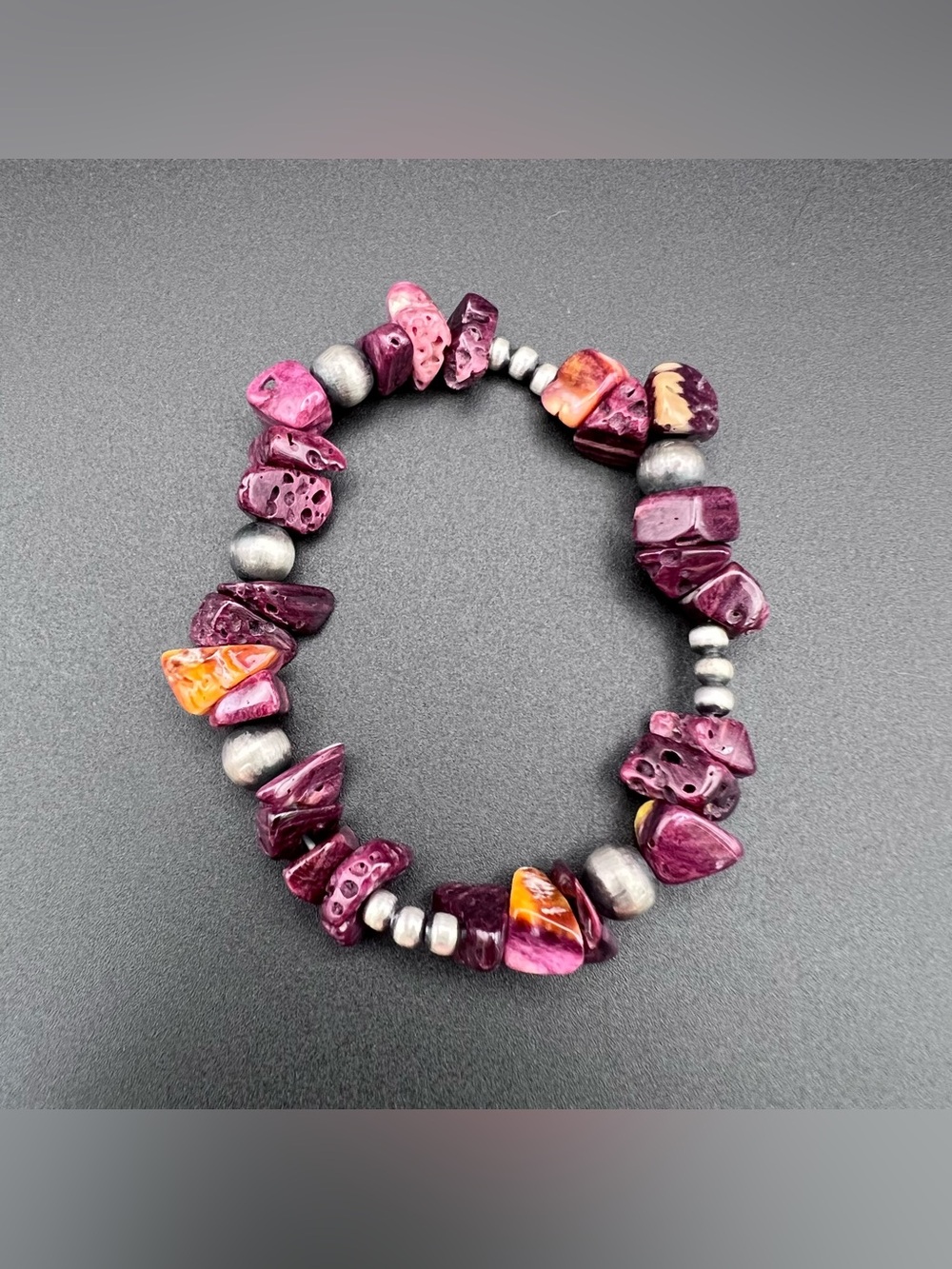Native American Purple Spiny Oyster & Navajo Pearl Stretch Bracelet